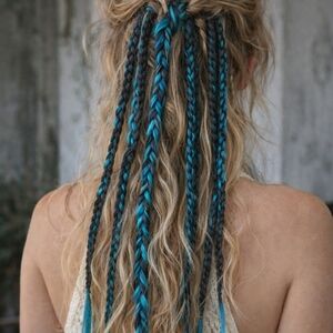 Boho Festival Braided Hair Extensions in Blue and Black 5pc (#7)